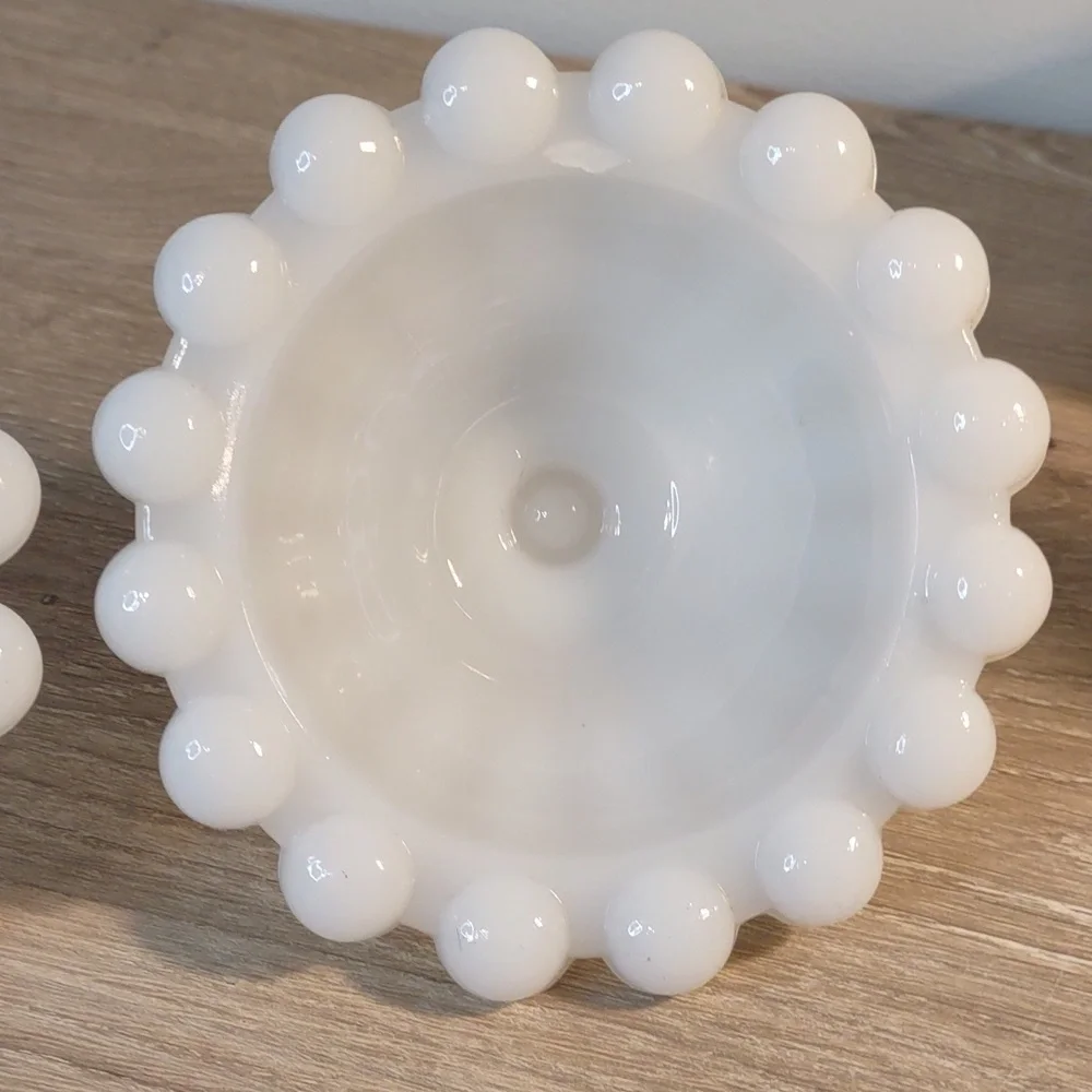 Hobnail Teardrop Milk Glass Candle Holders Vintage